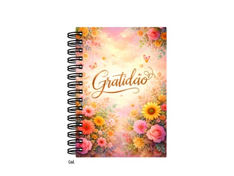 Caderno Wire-O Estampado Gratidão Flores