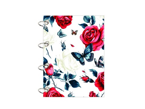 Caderno Argolado Estampado Rosas e borboletas