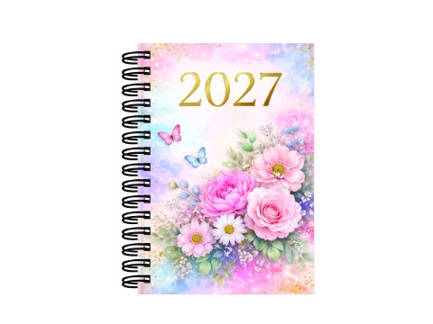 Agenda e Mini Agenda Estampa - Flores detalhes Dourado